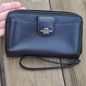 Black Leather Coach Wrist Wallet